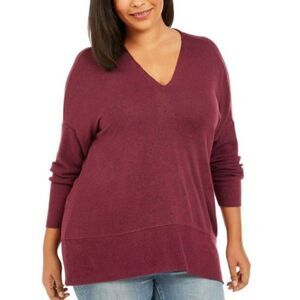 Style & Co. Womens Plus Ribbed V-Neck Sweater Purple size 3X